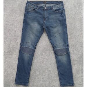 CJ BLACK Jeans Men 38x32 Blue Skinny Flex Moto Ribbed Knee Stretch Denim Pant